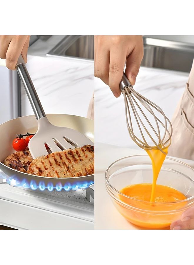 17 Pcs Khaki Silicone Kitchen Utensil Set Heat Resistant Non Stick Dishwasher Safe - Image 2
